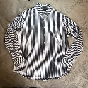 Ralph Lauren Classic Fit Men's Dress Shirt Blue Stripe 100% Cotton Large Preppy